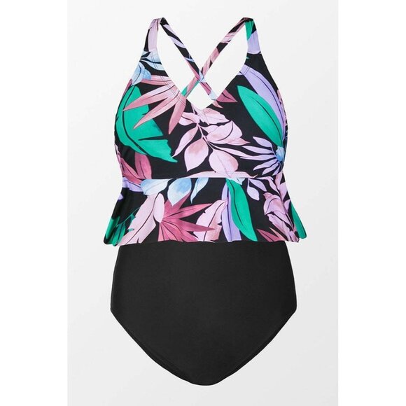 Tropicool Leaf Peplum Tankini Classic Tummy Control Plus Size Set Size 2X - Picture 4 of 4